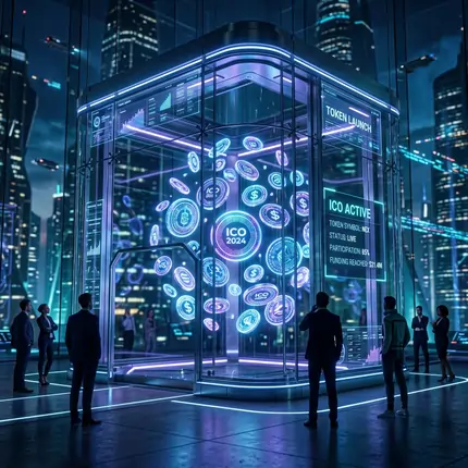 Cinematic 3D ICO Token Launch in a High-Tech Digital Vault